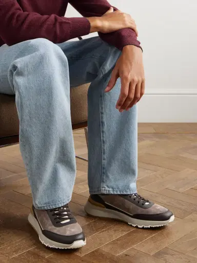 Brunello Cucinelli Leather-Trimmed Suede Sneakers - Men | Thumbnail 2