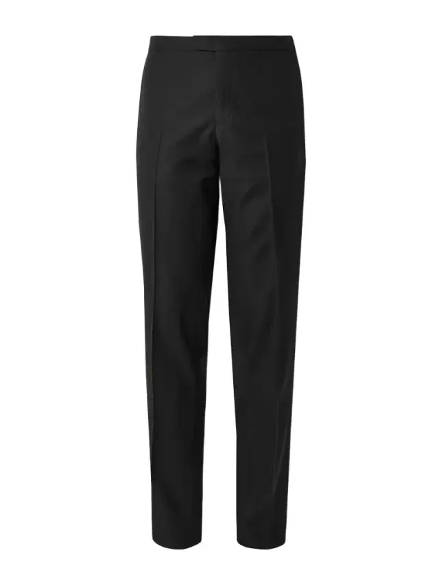 Tapered Satin-Trimmed Virgin Wool-Blend Tuxedo Trousers - Men