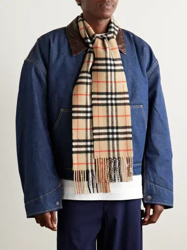 Burberry Fringed Checked Cashmere Scarf - Men | Thumbnail 2 Burberry Fringed Checked Cashmere Scarf - Men | Thumbnail 2