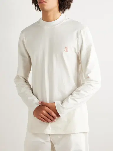 Brunello Cucinelli Logo-Print Cotton-Jersey Mock-Neck T-Shirt - Men | Thumbnail 3 Brunello Cucinelli Logo-Print Cotton-Jersey Mock-Neck T-Shirt - Men | Thumbnail 3