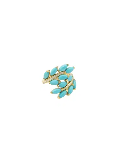 Wish Fine Jewelry 0.10ct Diamond Turquoise 18K Gold Cluster Ring | Thumbnail 1 Wish Fine Jewelry 0.10ct Diamond Turquoise 18K Gold Cluster Ring | Thumbnail 1