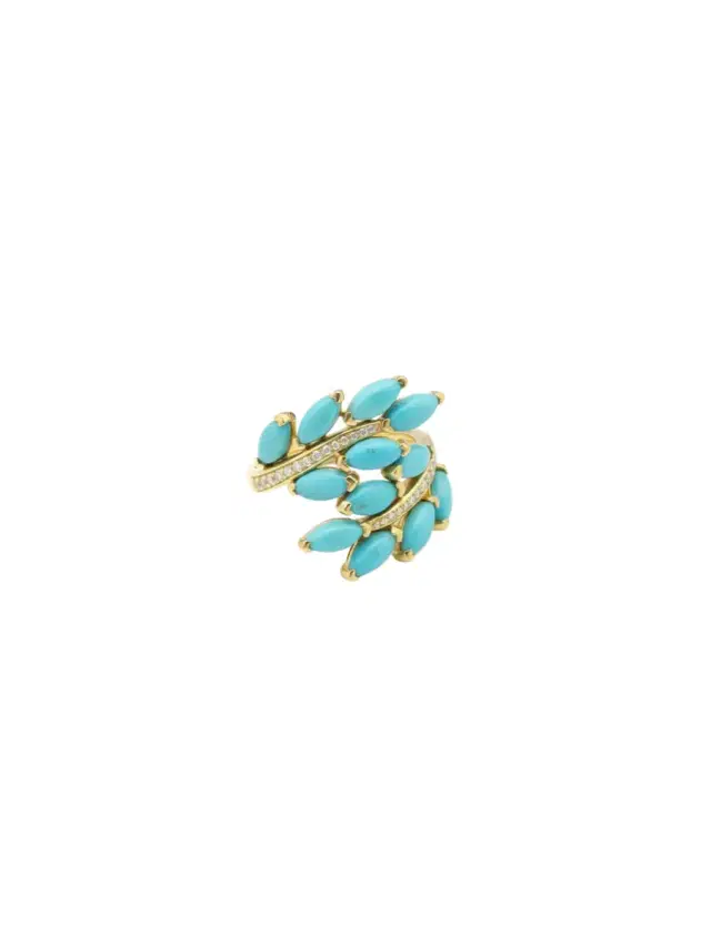 Wish Fine Jewelry 0.10ct Diamond Turquoise 18K Gold Cluster Ring