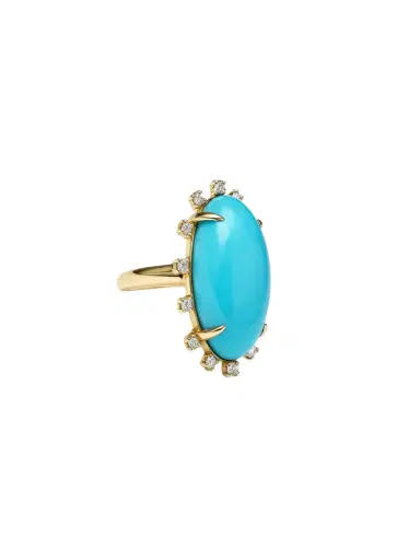 Wish Fine Jewelry 13.33ct Diamond Turquoise 18K Gold Halo Cocktail Ring | Thumbnail 2