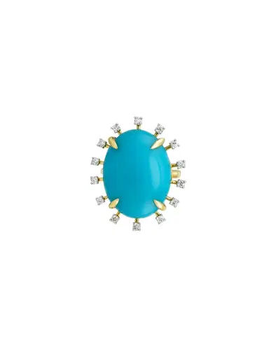 Wish Fine Jewelry 13.33ct Diamond Turquoise 18K Gold Halo Cocktail Ring | Thumbnail 1