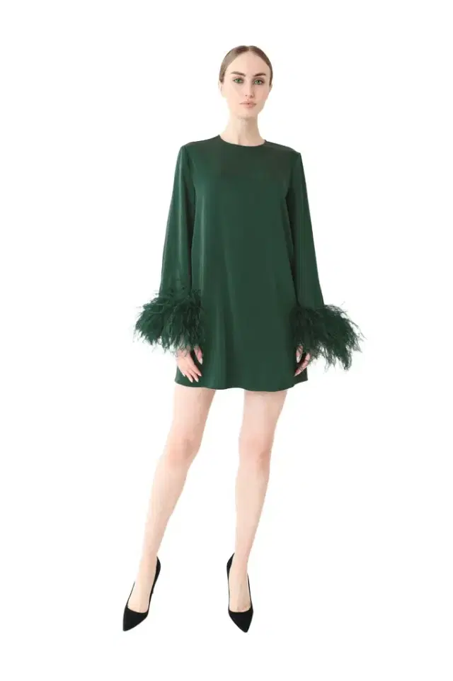 Lightweight Satin Dress With Feathers