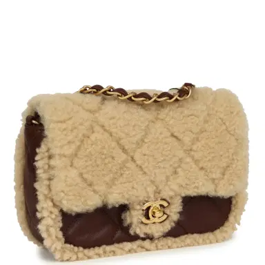 Chanel Chanel Mini Shearling Flap Bag Brown Lambskin Brushed Gold Hardware | Thumbnail 2