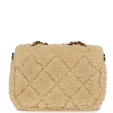 Chanel Chanel Mini Shearling Flap Bag Brown Lambskin Brushed Gold Hardware | Thumbnail 4