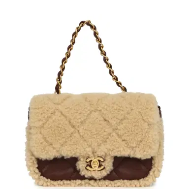 Chanel Chanel Mini Shearling Flap Bag Brown Lambskin Brushed Gold Hardware | Thumbnail 7