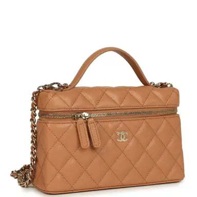 Chanel Chanel Top Handle Long Vanity Case with Chain Dark Beige Shiny Caviar Light Gold Hardware | Thumbnail 2