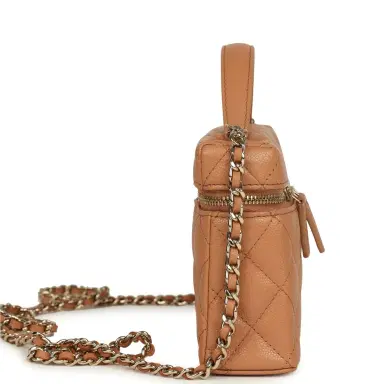 Chanel Chanel Top Handle Long Vanity Case with Chain Dark Beige Shiny Caviar Light Gold Hardware | Thumbnail 3