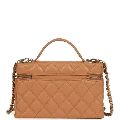 Chanel Chanel Top Handle Long Vanity Case with Chain Dark Beige Shiny Caviar Light Gold Hardware | Thumbnail 4