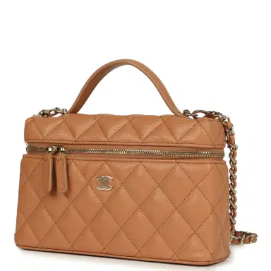Chanel Chanel Top Handle Long Vanity Case with Chain Dark Beige Shiny Caviar Light Gold Hardware | Thumbnail 5