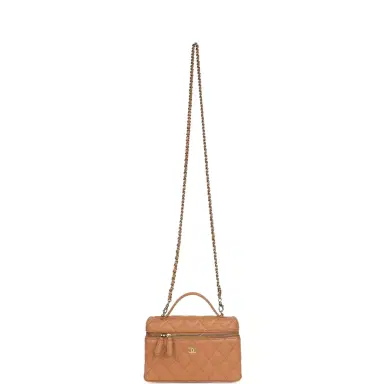 Chanel Chanel Top Handle Long Vanity Case with Chain Dark Beige Shiny Caviar Light Gold Hardware | Thumbnail 7