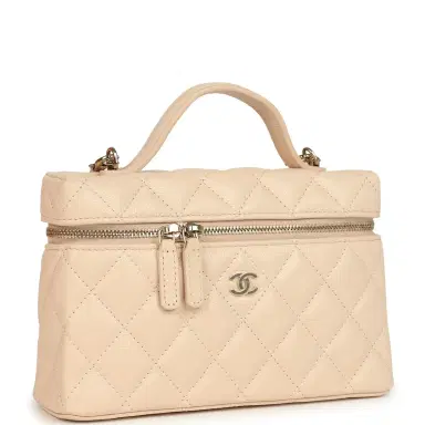 Chanel Chanel Top Handle Long Vanity Case with Chain Light Beige Shiny Caviar Light Gold Hardware | Thumbnail 2