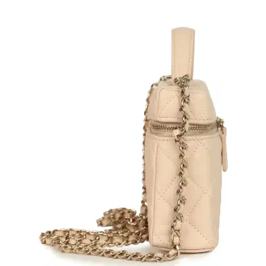 Chanel Chanel Top Handle Long Vanity Case with Chain Light Beige Shiny Caviar Light Gold Hardware | Thumbnail 4