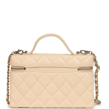 Chanel Chanel Top Handle Long Vanity Case with Chain Light Beige Shiny Caviar Light Gold Hardware | Thumbnail 5