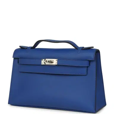 HERMÈS Hermes Kelly Pochette Bleu Royal Swift Palladium Hardware | Thumbnail 5 HERMÈS Hermes Kelly Pochette Bleu Royal Swift Palladium Hardware | Thumbnail 5