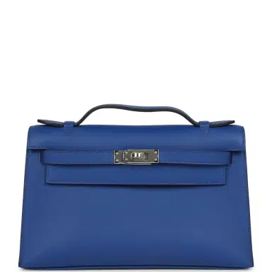 HERMÈS Hermes Kelly Pochette Bleu Royal Swift Palladium Hardware | Thumbnail 1 HERMÈS Hermes Kelly Pochette Bleu Royal Swift Palladium Hardware | Thumbnail 1