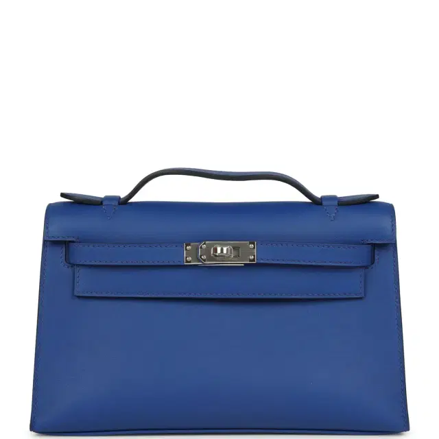 hermes Hermes Kelly Pochette Bleu Royal Swift Palladium Hardware