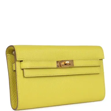 HERMÈS Hermes Kelly Wallet To Go Lime Chevre Mysore Gold Hardware | Thumbnail 2