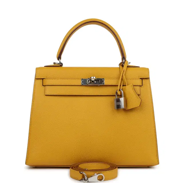 hermes Pre-owned Hermes Kelly Sellier 25 Jaune Ambre Epsom Palladium Hardware