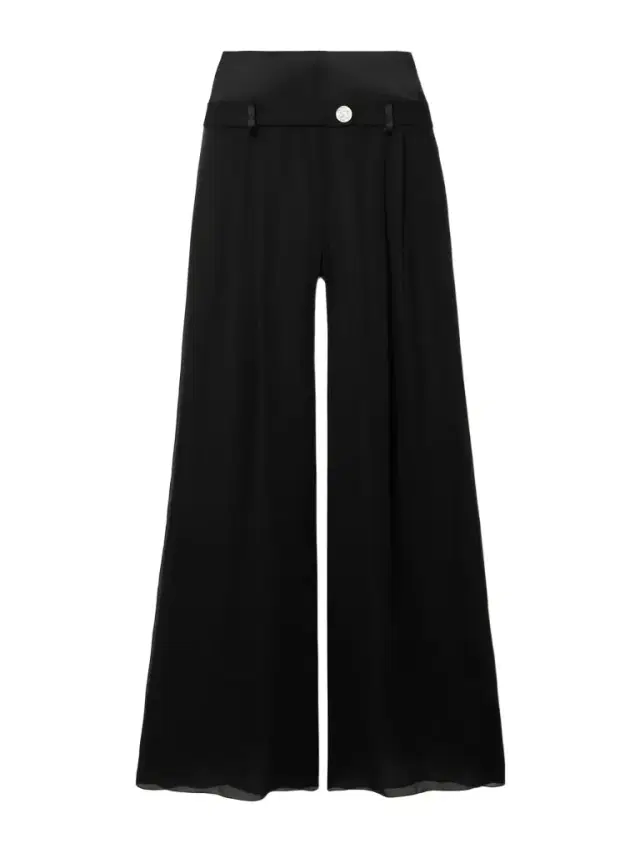 Strata Embellished Satin-trimmed Georgette Wide-leg Pants