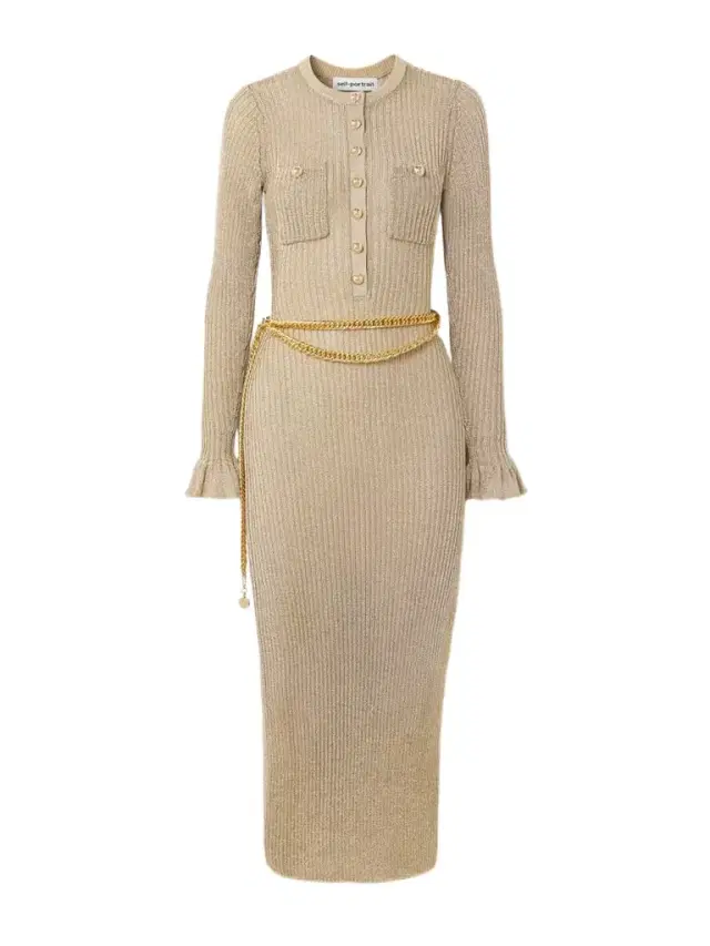 Belted Ruffled Metallic Ribbed-knit Midi Dress