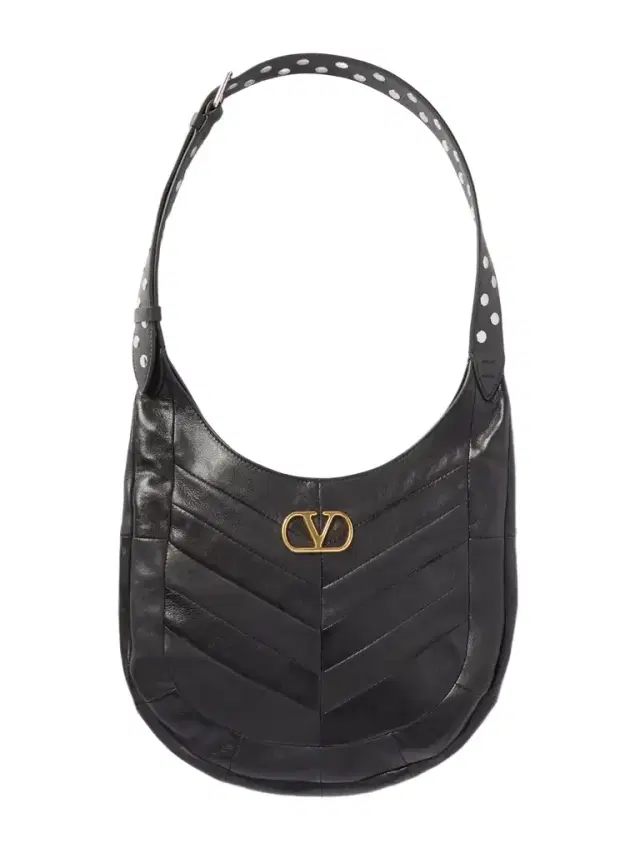 Small Studded Paneled Leather Shoulder Bag