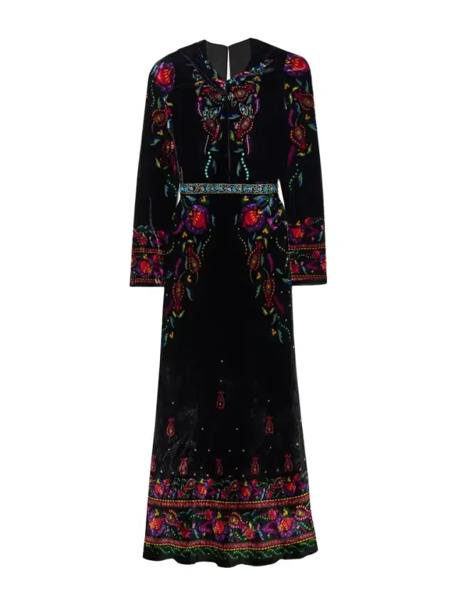 Claudia Twisted Embellished Printed Velvet Midi Dress