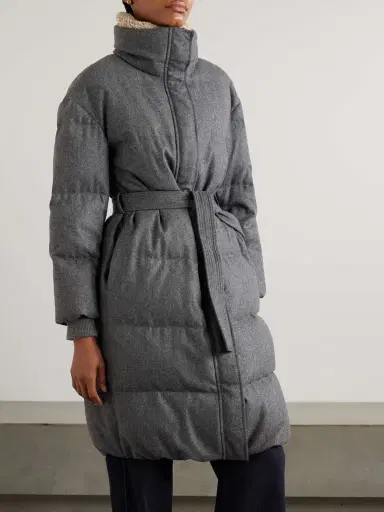 Brunello Cucinelli Belted Quilted Shearling-trimmed Wool Down Coat | Thumbnail 3 Brunello Cucinelli Belted Quilted Shearling-trimmed Wool Down Coat | Thumbnail 3
