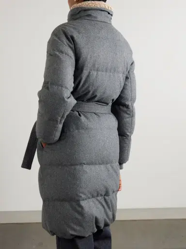 Brunello Cucinelli Belted Quilted Shearling-trimmed Wool Down Coat | Thumbnail 4 Brunello Cucinelli Belted Quilted Shearling-trimmed Wool Down Coat | Thumbnail 4