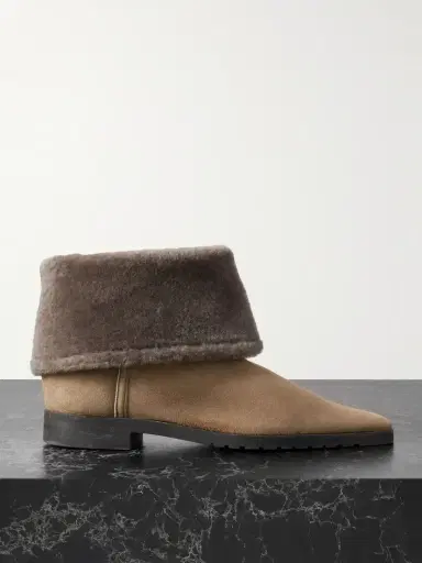 TOTEME Shearling-trimmed Suede Ankle Boots | Thumbnail 1 TOTEME Shearling-trimmed Suede Ankle Boots | Thumbnail 1