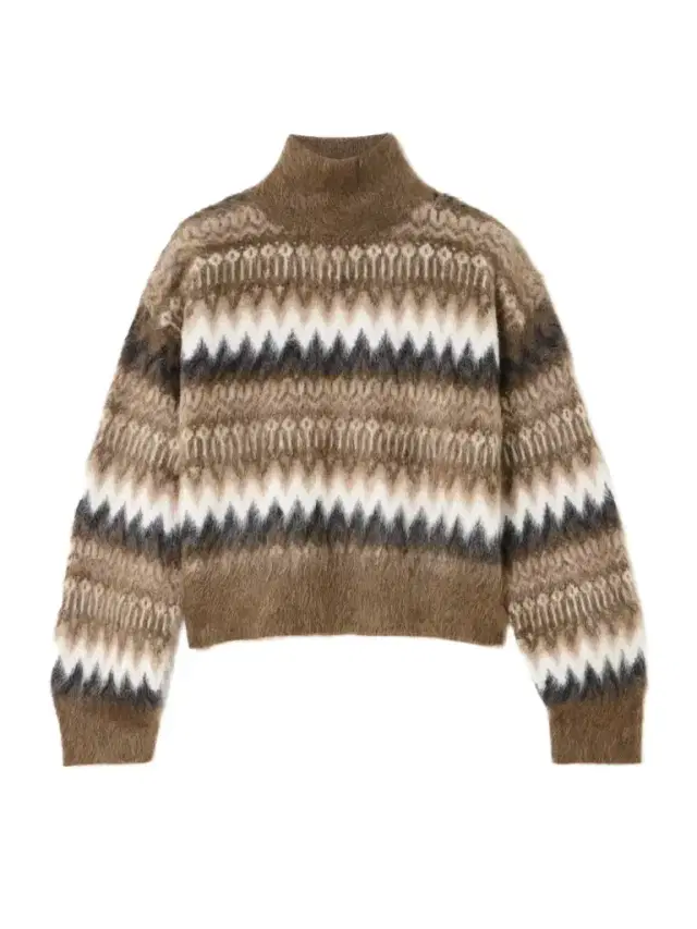 Cropped Brushed Intarsia-knit Turtleneck Sweater