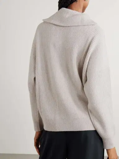 Brunello Cucinelli Bead-embellished Ribbed Cashmere Half-zip Sweater | Thumbnail 3