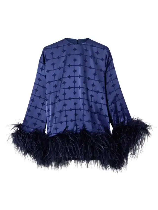 Dima Ayad Geometric Feather-trimmed Devoré-satin Blouse