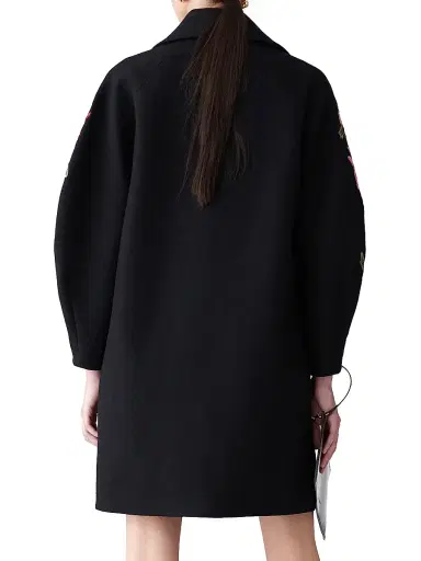 Carolina Herrera Women's Chrysanthemum-Embroidered Wool Cocoon Coat - Black Multi | Thumbnail 4