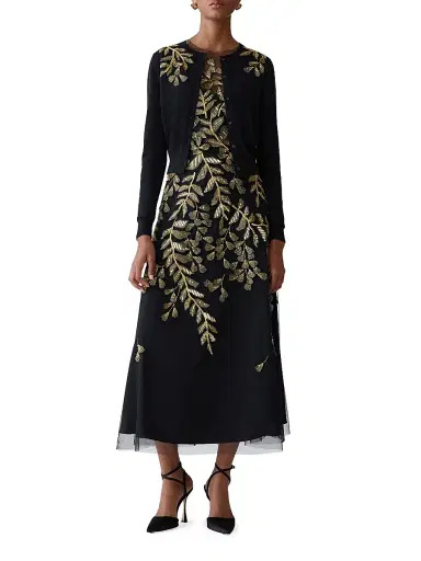 Carolina Herrera Women's Embellished Leaf-Embroidered Tulle Cocktail Dress | Thumbnail 2 Carolina Herrera Women's Embellished Leaf-Embroidered Tulle Cocktail Dress | Thumbnail 2