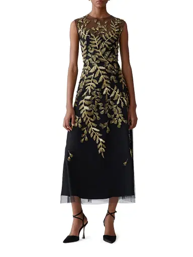 Carolina Herrera Women's Embellished Leaf-Embroidered Tulle Cocktail Dress | Thumbnail 3 Carolina Herrera Women's Embellished Leaf-Embroidered Tulle Cocktail Dress | Thumbnail 3