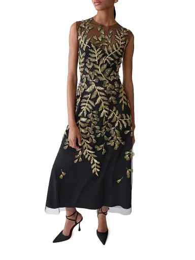 Carolina Herrera Women's Embellished Leaf-Embroidered Tulle Cocktail Dress | Thumbnail 5 Carolina Herrera Women's Embellished Leaf-Embroidered Tulle Cocktail Dress | Thumbnail 5