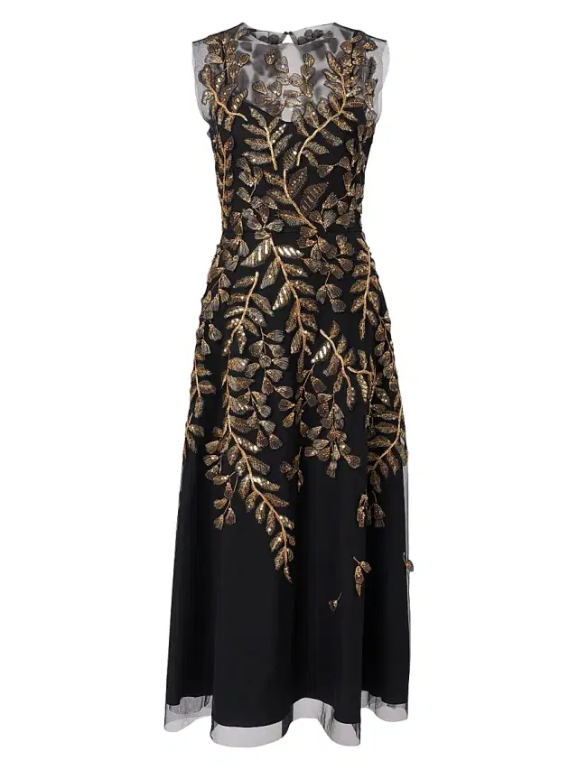 Women's Embellished Leaf-Embroidered Tulle Cocktail Dress Women's Embellished Leaf-Embroidered Tulle Cocktail Dress