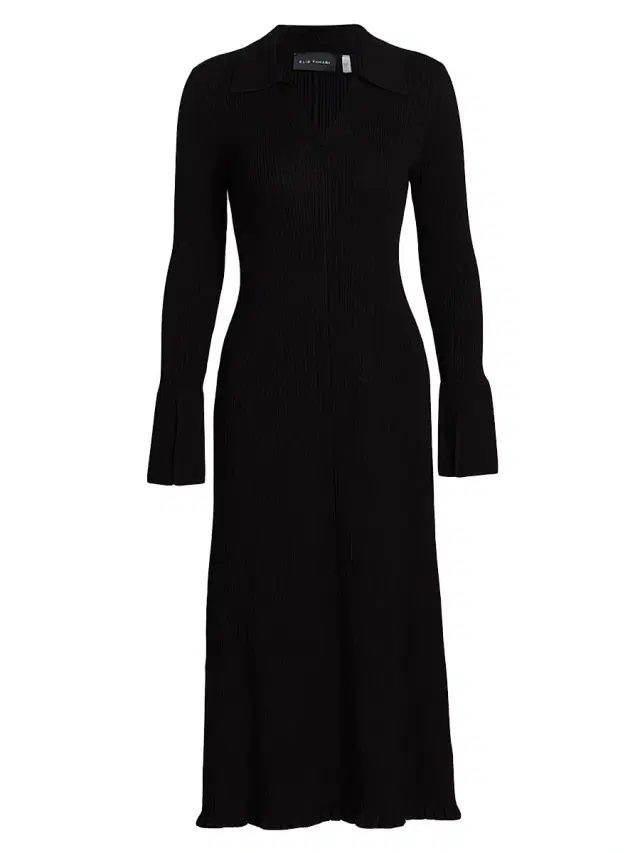 Elie Tahari Women's Moira Rib-Knit Polo Midi-Dress - Noir