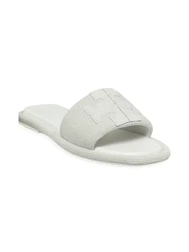Tory Burch Women's Double-T Pavé Leather Slides - Optic White - Size 9.5 Sandals | Thumbnail 2 Tory Burch Women's Double-T Pavé Leather Slides - Optic White - Size 9.5 Sandals | Thumbnail 2