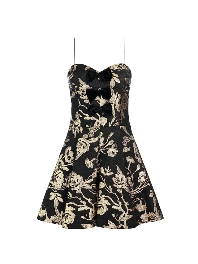 Women's Daniela Bow Metallic Jacquard Minidress - Black Gold