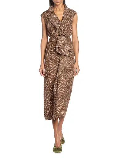 Dries Van Noten Women's Davylo Polka Dot Ruffle Midi-Dress - Brown | Thumbnail 2 Dries Van Noten Women's Davylo Polka Dot Ruffle Midi-Dress - Brown | Thumbnail 2