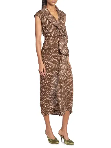 Dries Van Noten Women's Davylo Polka Dot Ruffle Midi-Dress - Brown | Thumbnail 4 Dries Van Noten Women's Davylo Polka Dot Ruffle Midi-Dress - Brown | Thumbnail 4