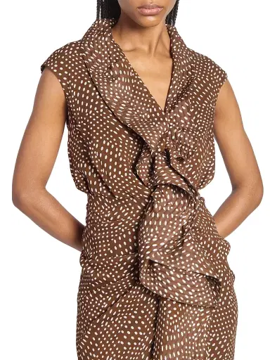 Dries Van Noten Women's Davylo Polka Dot Ruffle Midi-Dress - Brown | Thumbnail 6 Dries Van Noten Women's Davylo Polka Dot Ruffle Midi-Dress - Brown | Thumbnail 6