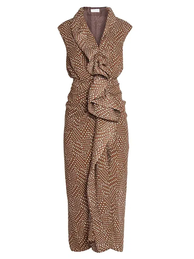 Women's Davylo Polka Dot Ruffle Midi-Dress - Brown