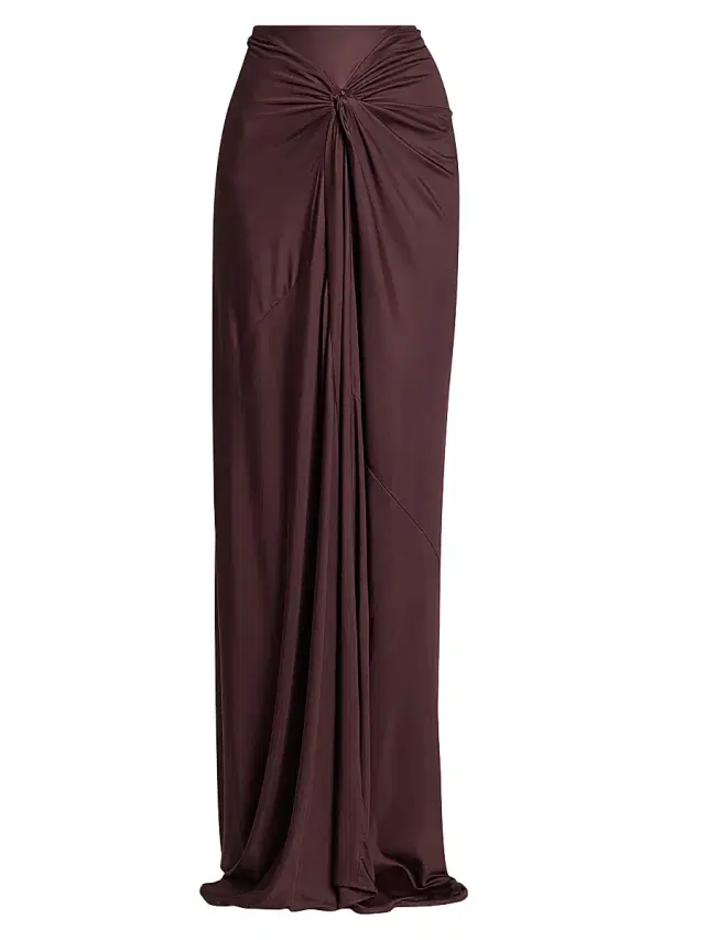 Women's Humila Knotted Jersey Sheath Maxi Skirt - Burgundy