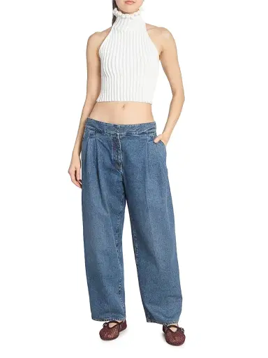 ALAIA Women's Pleated Straight-Leg Jeans - Bleu Delave | Thumbnail 2 ALAIA Women's Pleated Straight-Leg Jeans - Bleu Delave | Thumbnail 2