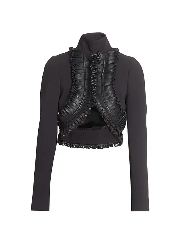Women's Faux Leather-Trimmed Crop Jacket - Noir Alaia